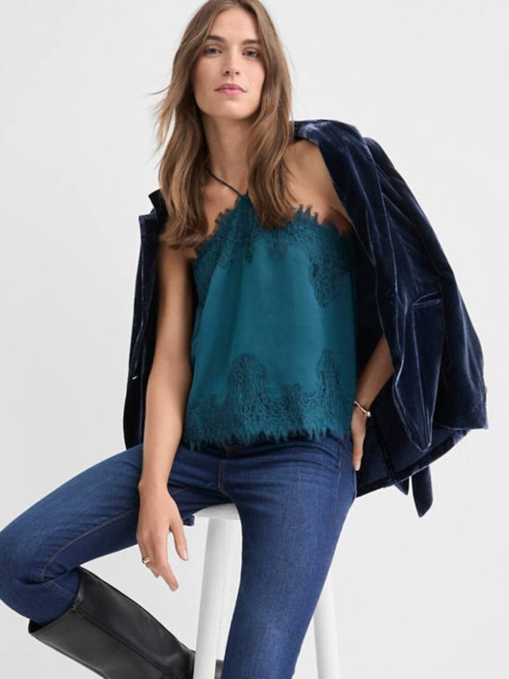 Loft Lace Trim Halter Strappy Cami